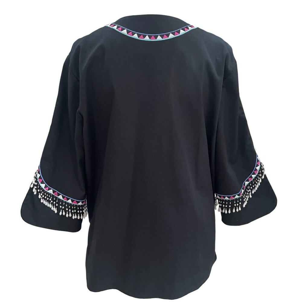 Bob Mackie Wearable Art Embroidered Beaded Jacket Black XL Boho Festival Chic - Picture 7 of 9